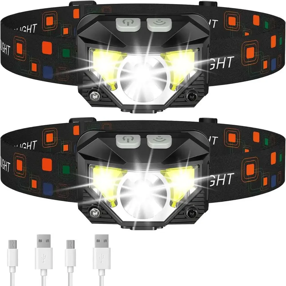 Headlamp Flashlight LED Rechargeable Camping Light with Motion Sensor And